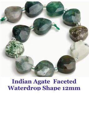 Indian Agate Loose Beads, 12mm Faceted Waterdrop Shape  7" Strand